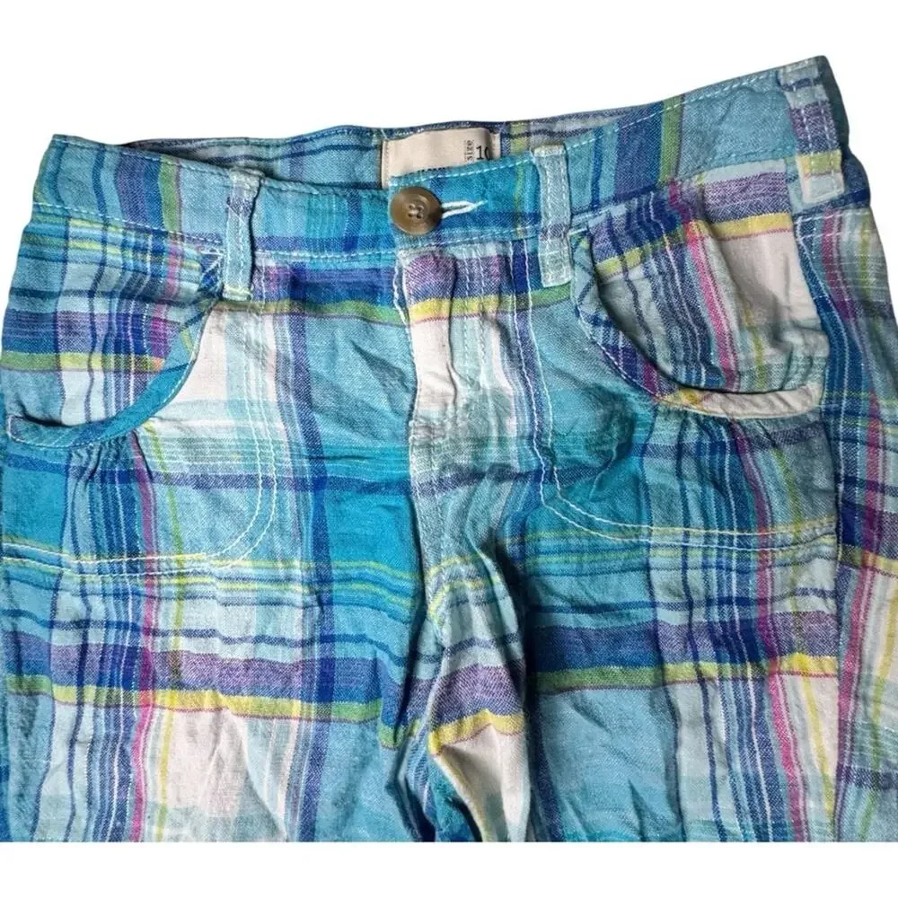 Old Navy  Girl's Blue and Green Plaid  Bermuda Style Shorts  Sz 10